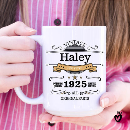 Personalized 100th Birthday Gift For Men Women - Vintage Style 100th Birthday Coffee Mug - Unique Gift for Celebrating Century