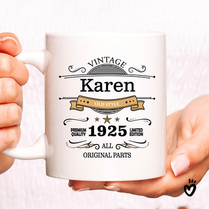 Personalized 100th Birthday Gift For Men Women - Vintage Style 100th Birthday Coffee Mug - Unique Gift for Celebrating Century