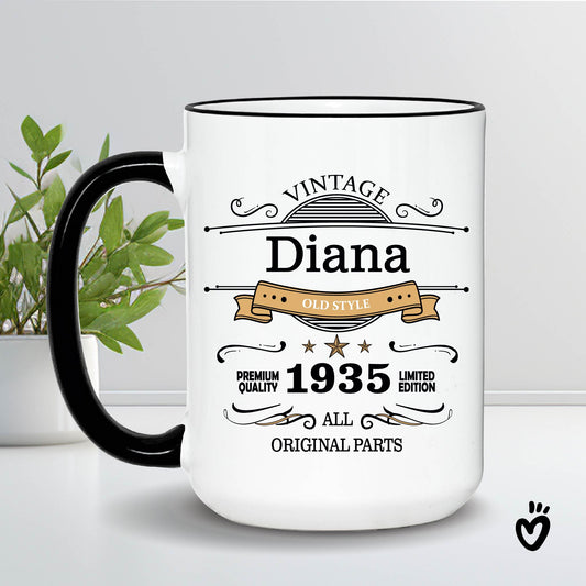 Personalized 90th Birthday Gift For Men Women - Vintage Style 90th Birthday Coffee Mug - Unique Gift for Celebrating Nine Decades