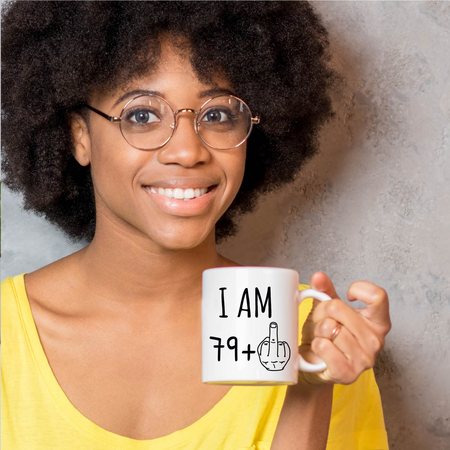 80th Birthday Coffee Mug, 79+ middle finger 11 oz all white Tea cup