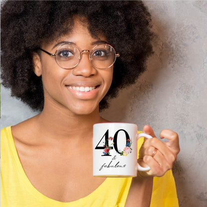 Floral 40 and Fabulous Birthday Coffee Mug - Cute Ceramic Cups for a Special Celebration