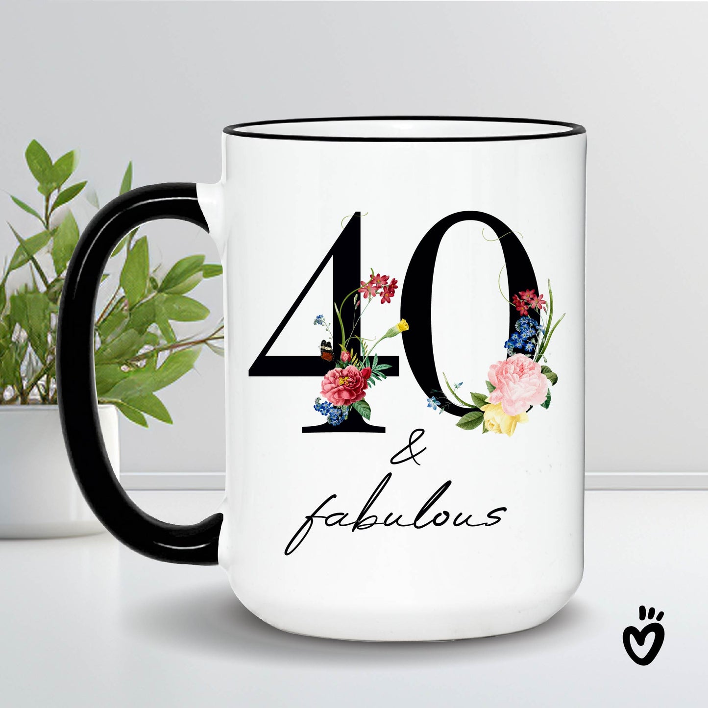 Floral 40 and Fabulous Birthday Coffee Mug - Cute Ceramic Cups for a Special Celebration