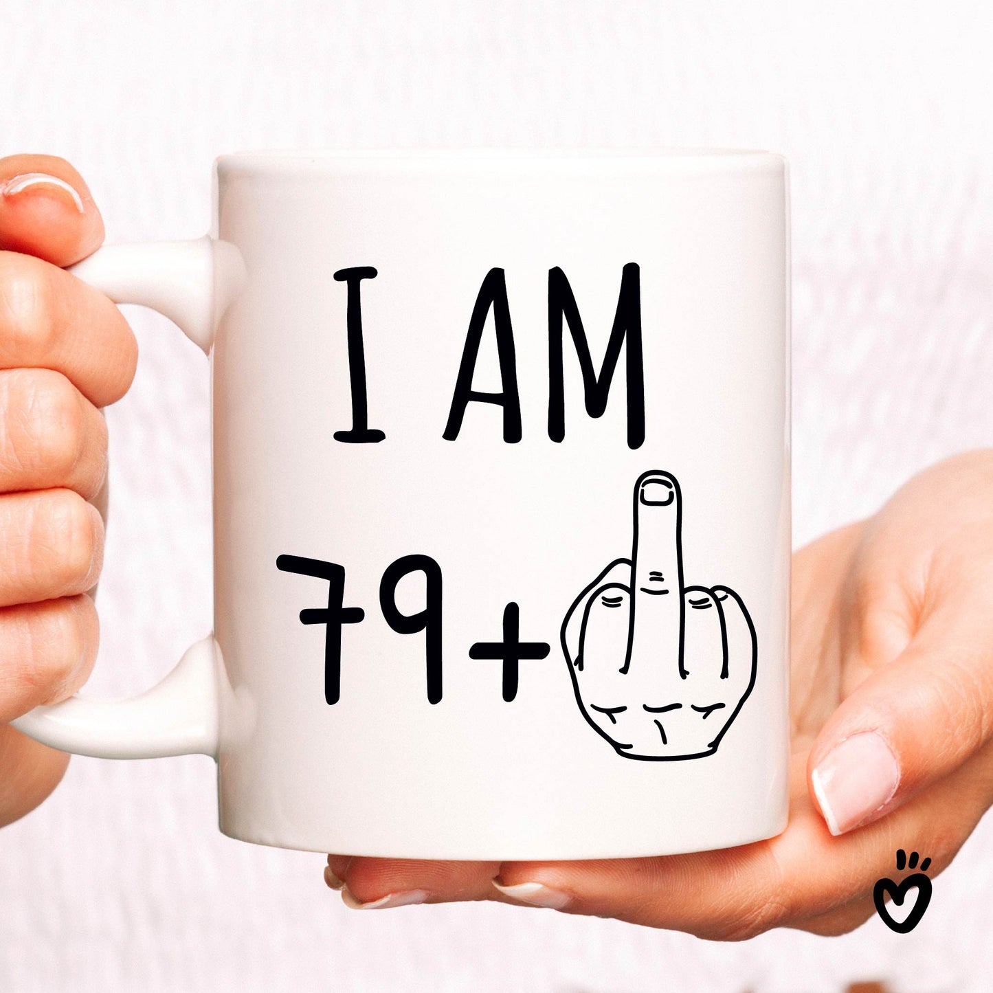 80th Birthday Coffee Mug, 79+ middle finger 11 oz all white Tea cup