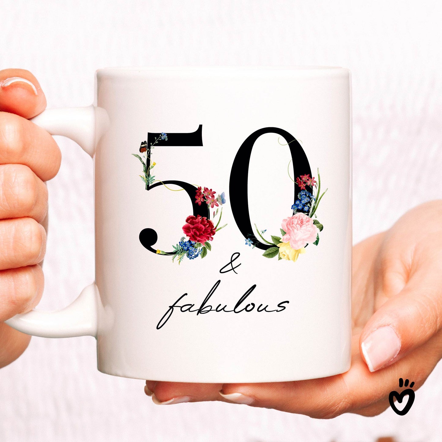 Floral 50 and Fabulous Birthday Coffee Mug - Celebrate Half a Century in Style