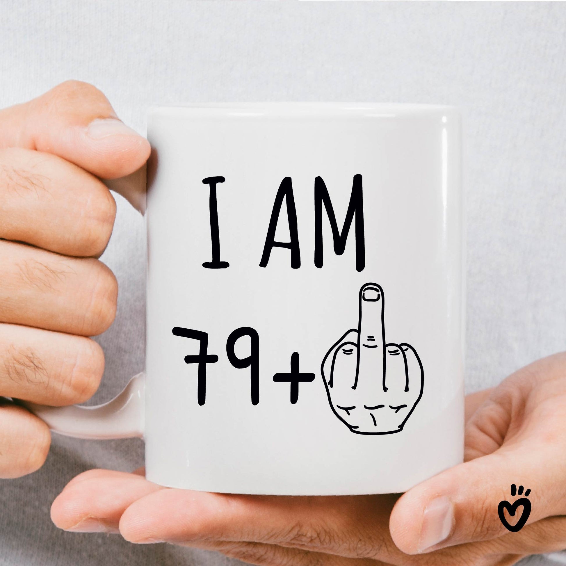 80th Birthday Coffee Mug, 79+ middle finger 11 oz all white Tea cup