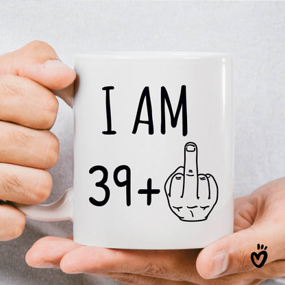 40th Birthday Coffee Mug, 39+ middle finger 11oz all white Tea Cup