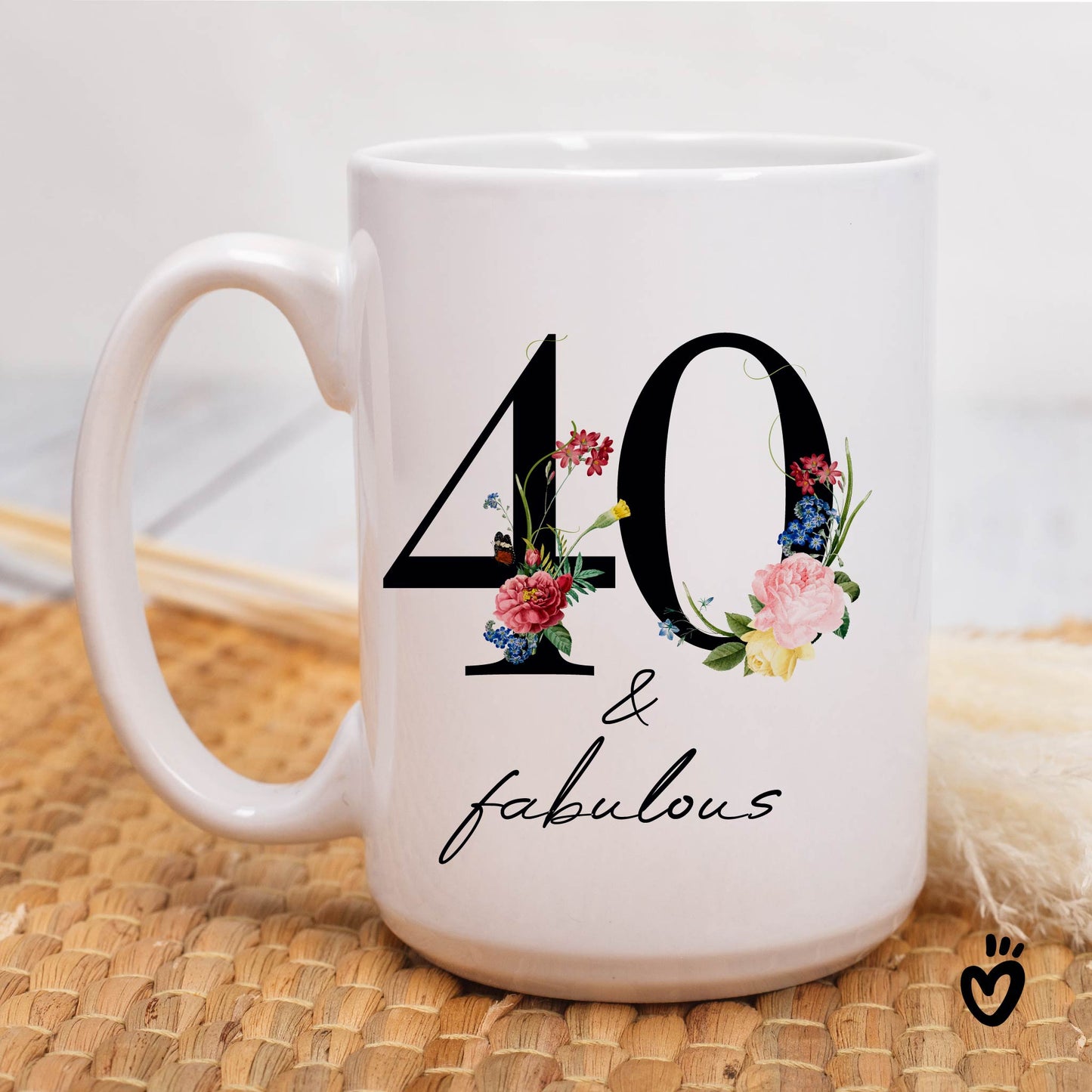 Floral 40 and Fabulous Birthday Coffee Mug - Cute Ceramic Cups for a Special Celebration