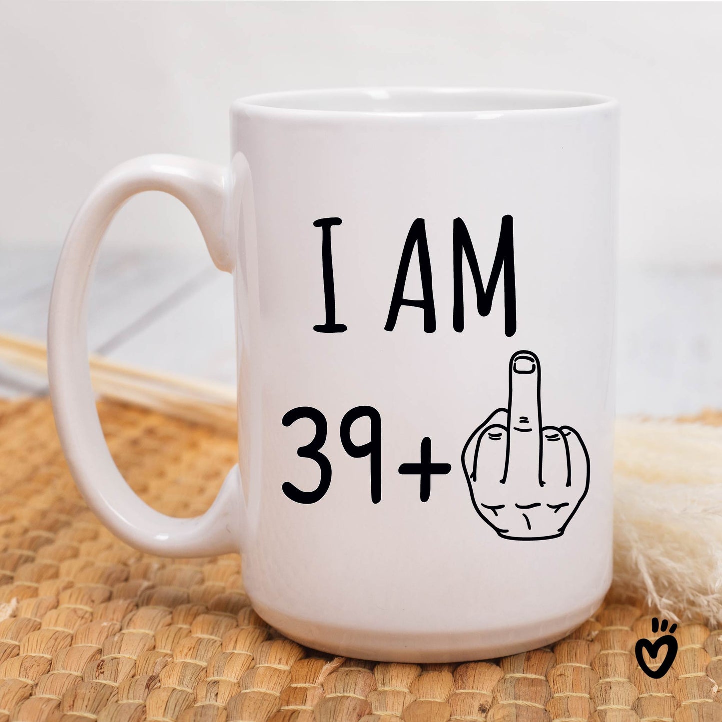 40th Birthday Coffee Mug, 39+ middle finger 15oz all white Tea Cup