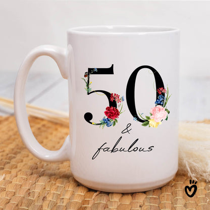 Floral 50 and Fabulous Birthday Coffee Mug - Celebrate Half a Century in Style