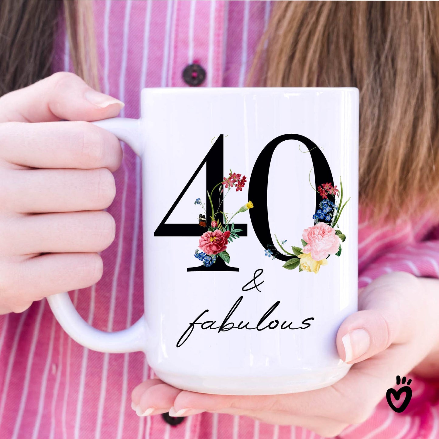 Floral 40 and Fabulous Birthday Coffee Mug - Cute Ceramic Cups for a Special Celebration