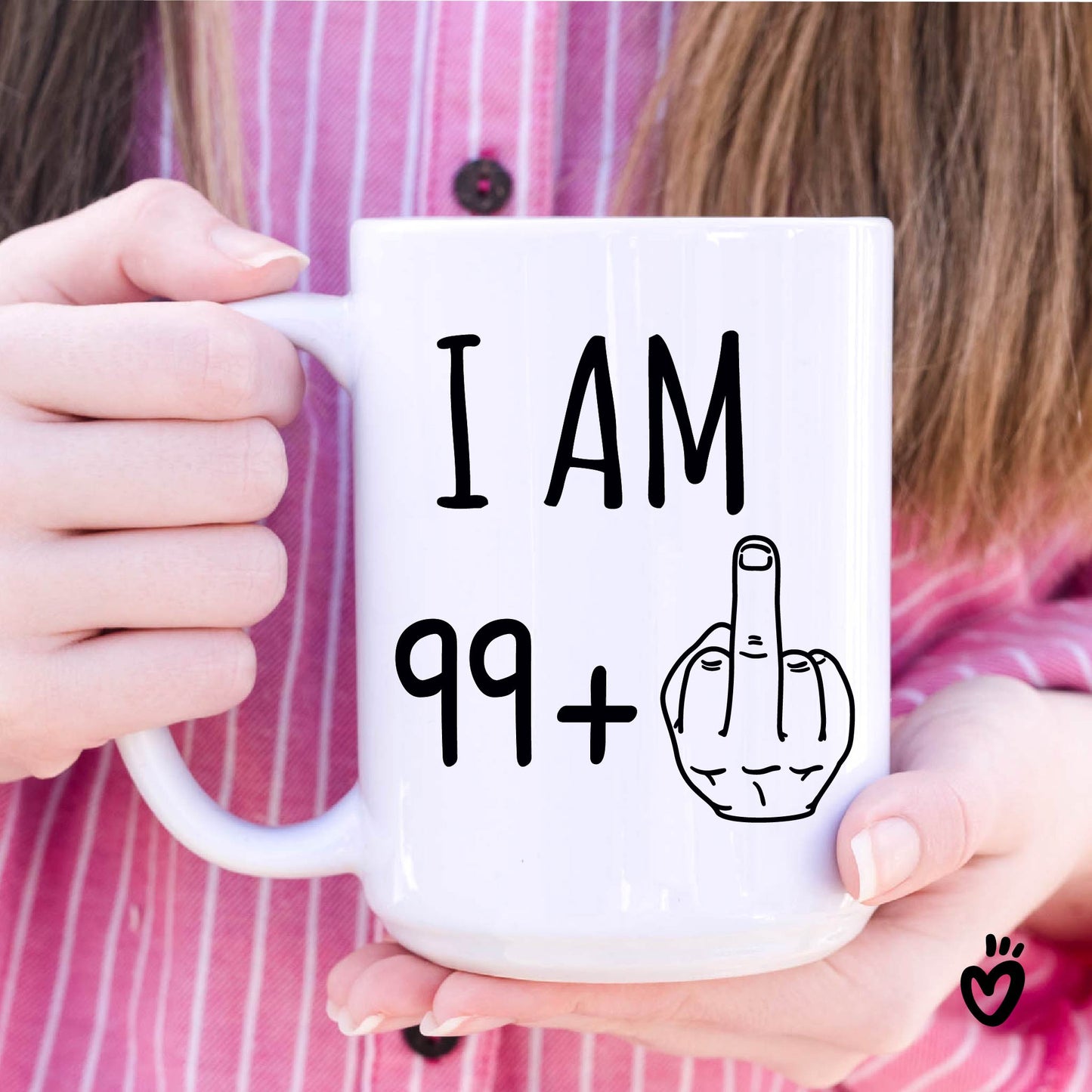 100th Birthday Coffee Mug, 99+ middle finger 15oz all white design Tea cup