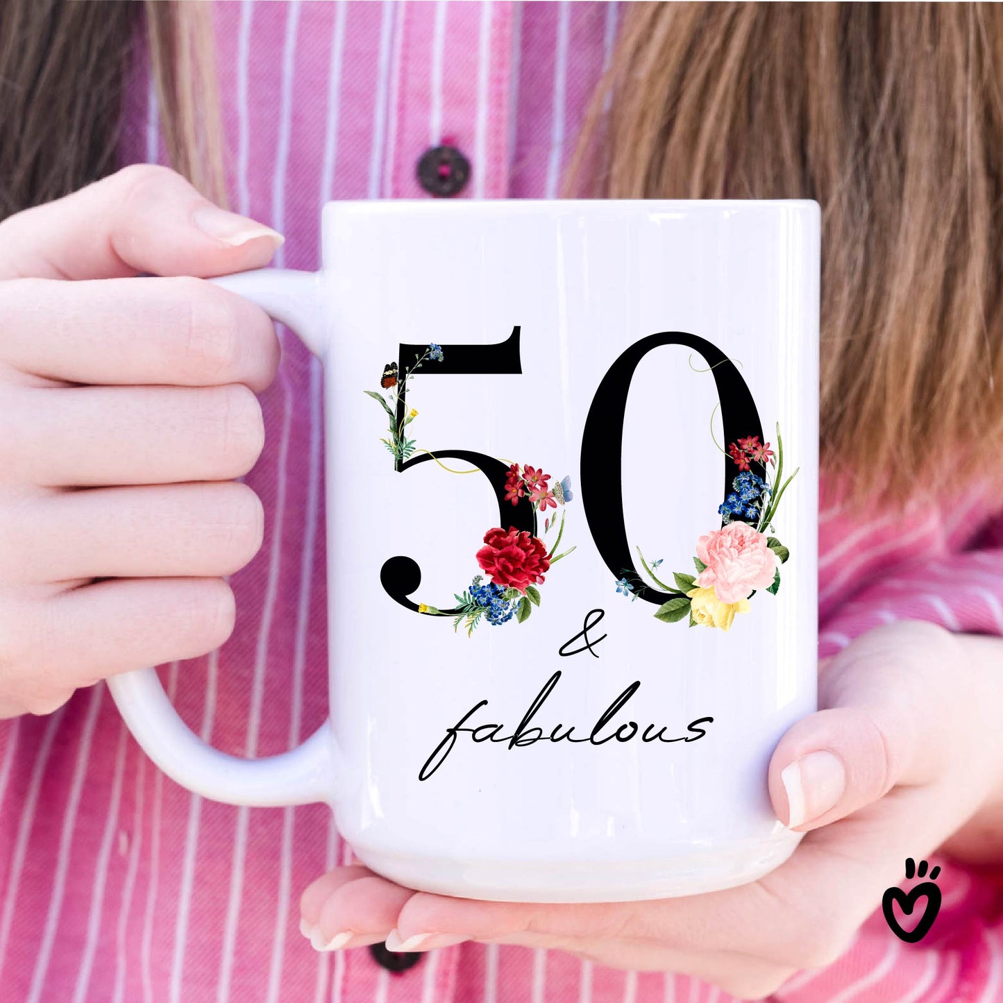 Floral 50 and Fabulous Birthday Coffee Mug - Celebrate Half a Century in Style