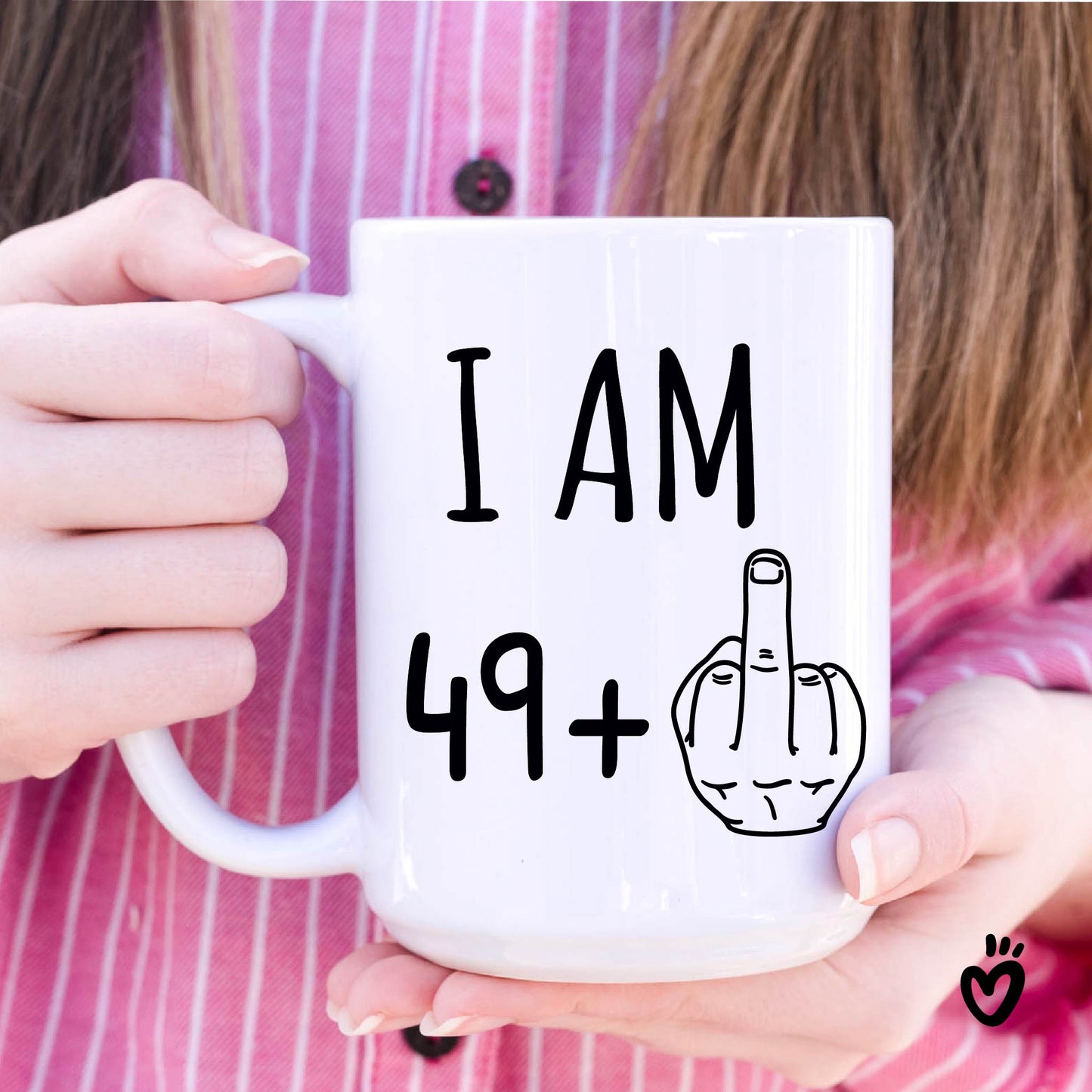 50th Birthday Coffee Mug, 49+ middle finger 15oz all white design Tea cup