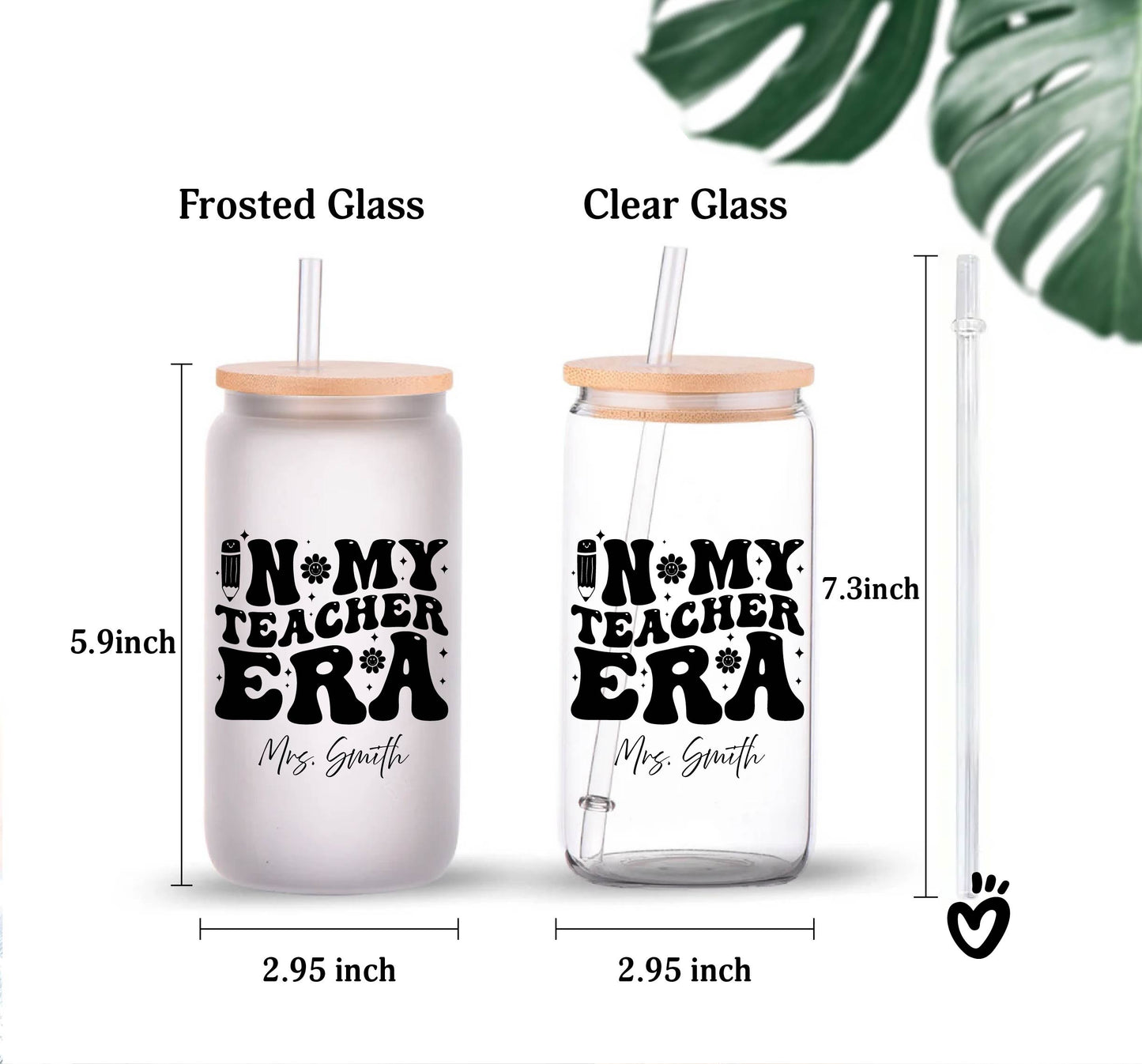 In My Teacher Era Glass Tumbler for Teacher Appreciation Gift for Teacher Back to School Gift Teacher Gift Ice Coffee Cup Glass Cup with Lid