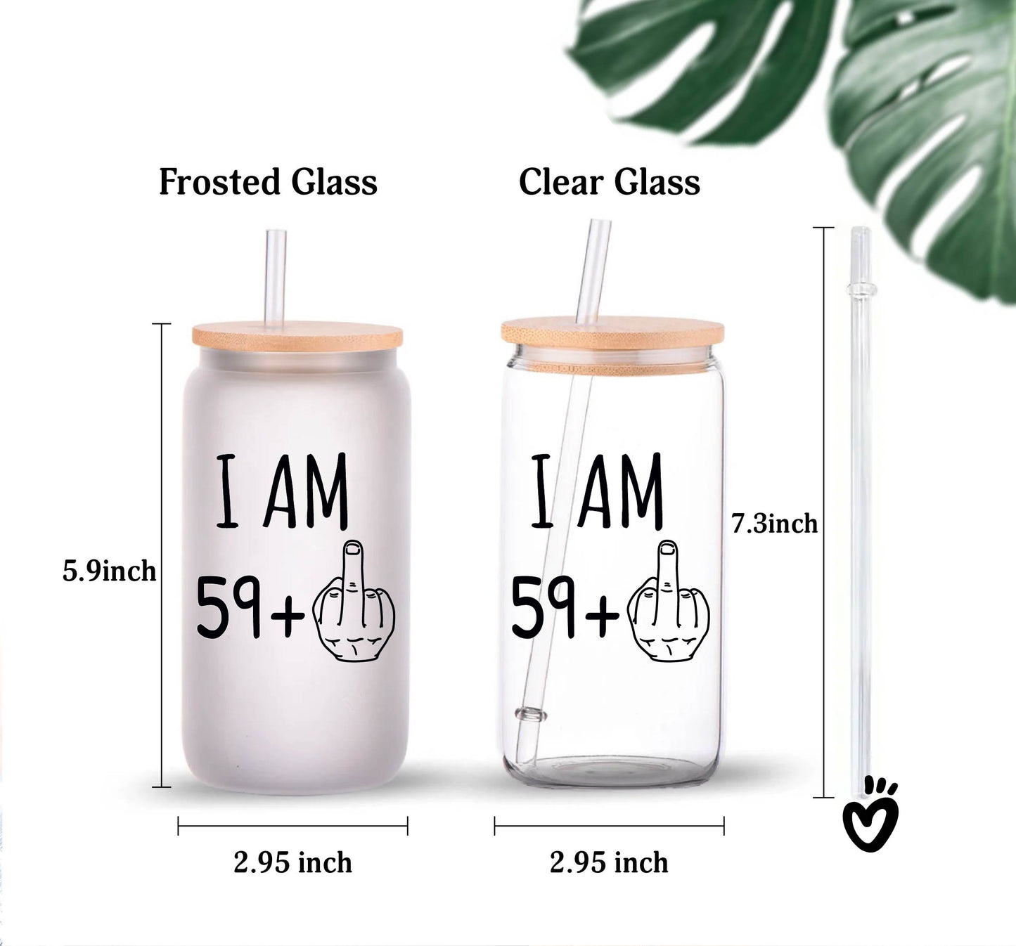 60th Birthday Glass Tumbler with 59 + Middle Finger Design gift for 60 year old woman man