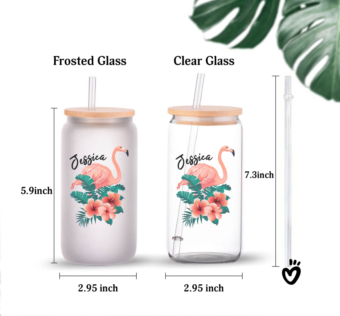 Personalized Name Glass Tumbler with Cute Flamingo Design