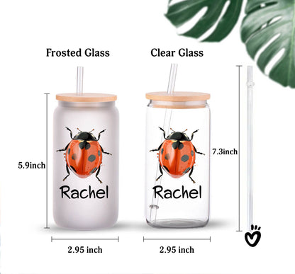 Personalized Name Ladybug Beer Jar Glass Tumbler Latte Cup