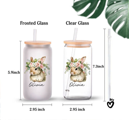 Personalized Bunny Glass Tumbler clear and frosted