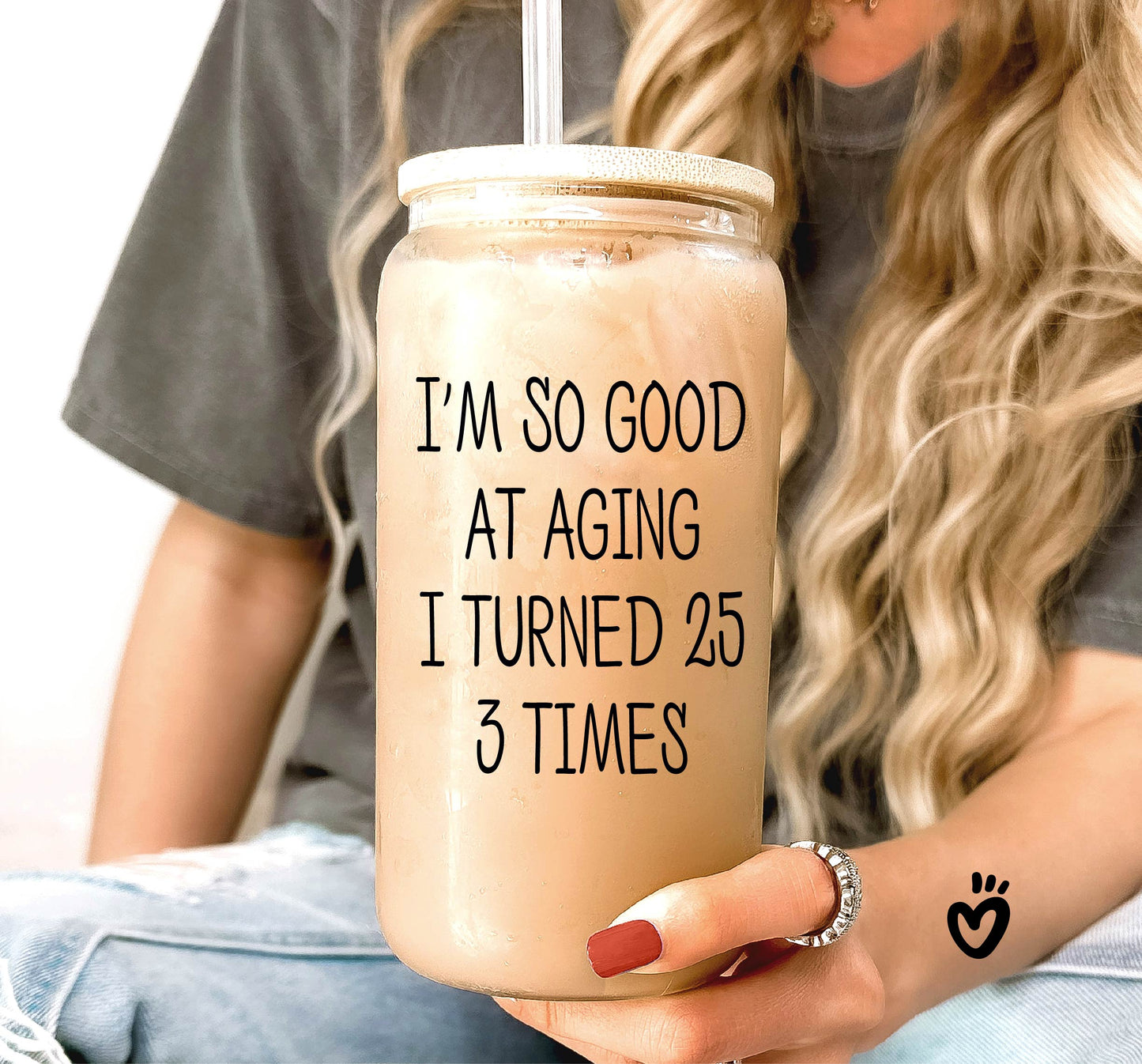 Funny 75th Birthday Glass Tumbler - 'I'm So Good at Aging I Turned 25 Three Times