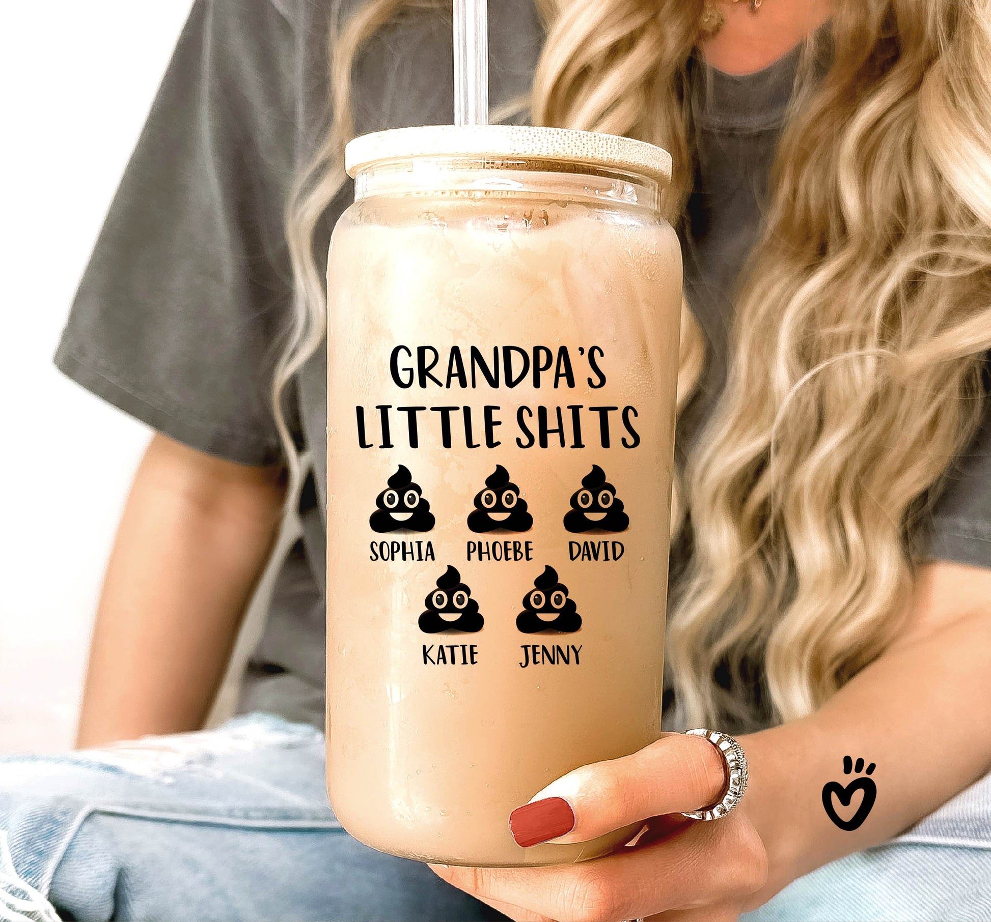 Personalized Grandpas Little Shits Iced Coffee Cup, Grandpa Birthday Present, Gift for grandpa, Grandparent Christmas Present Beer Glass