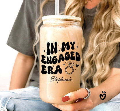 Personalized In My Engaged Era Iced Coffee Glass Cup, Custom Engagement Gift, New Bride Gift, Fiancée Gift, Newly Engaged Gift, Gift for Her