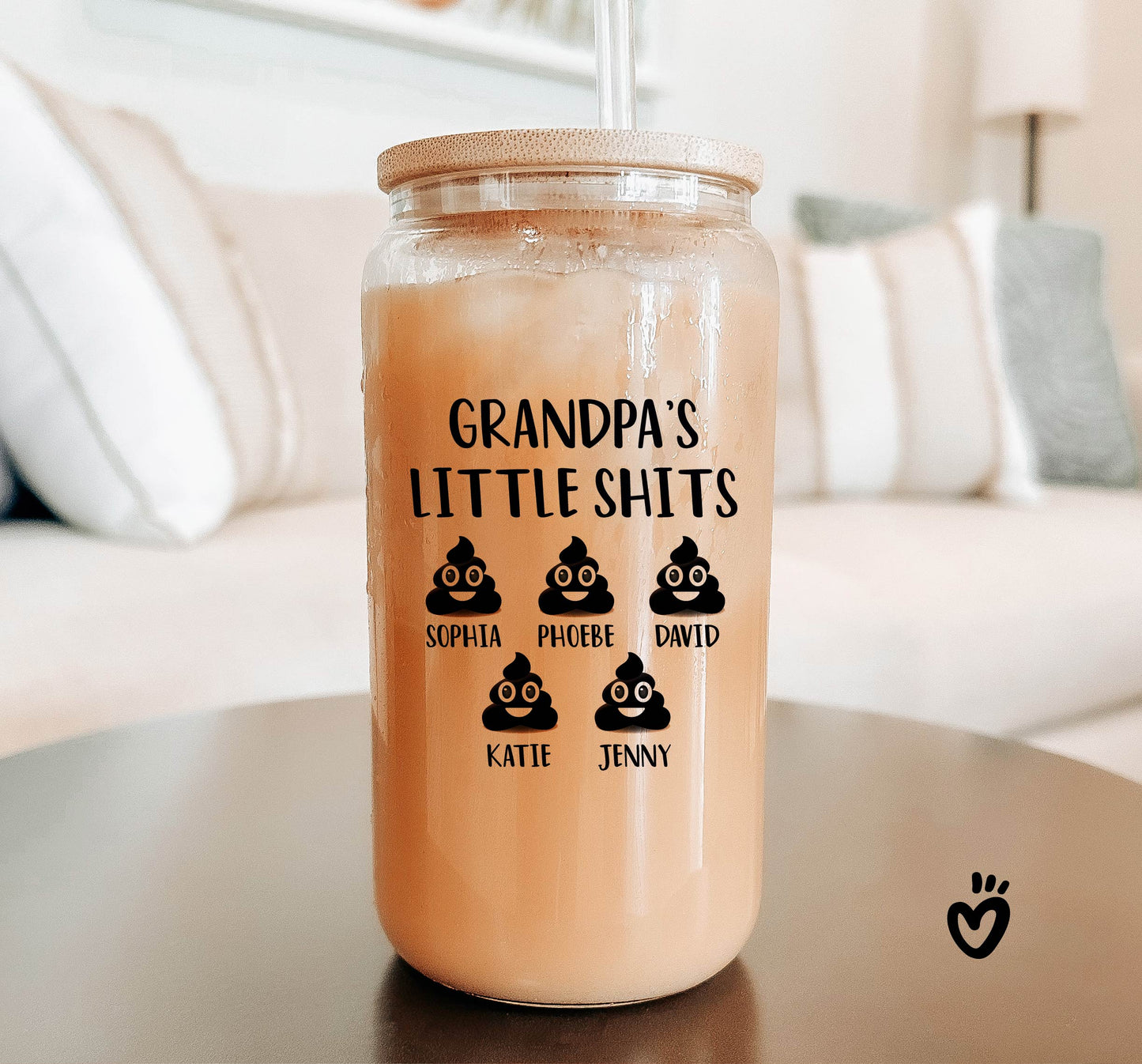 Personalized Grandpas Little Shits Iced Coffee Cup, Grandpa Birthday Present, Gift for grandpa, Grandparent Christmas Present Beer Glass