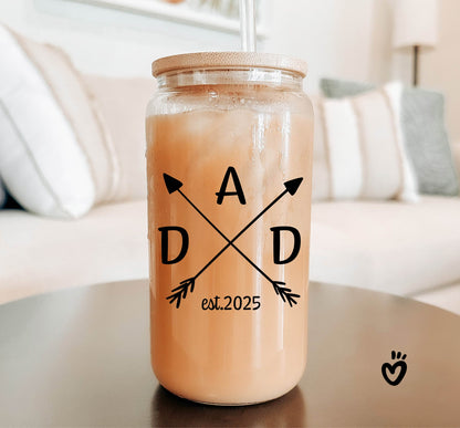 New Dad Glass, Personalized Fathers Day Beer Tumbler, Gift for For First Time Dad, Dad Birthday Iced Coffee Latte Cup, 1st fathers day gift