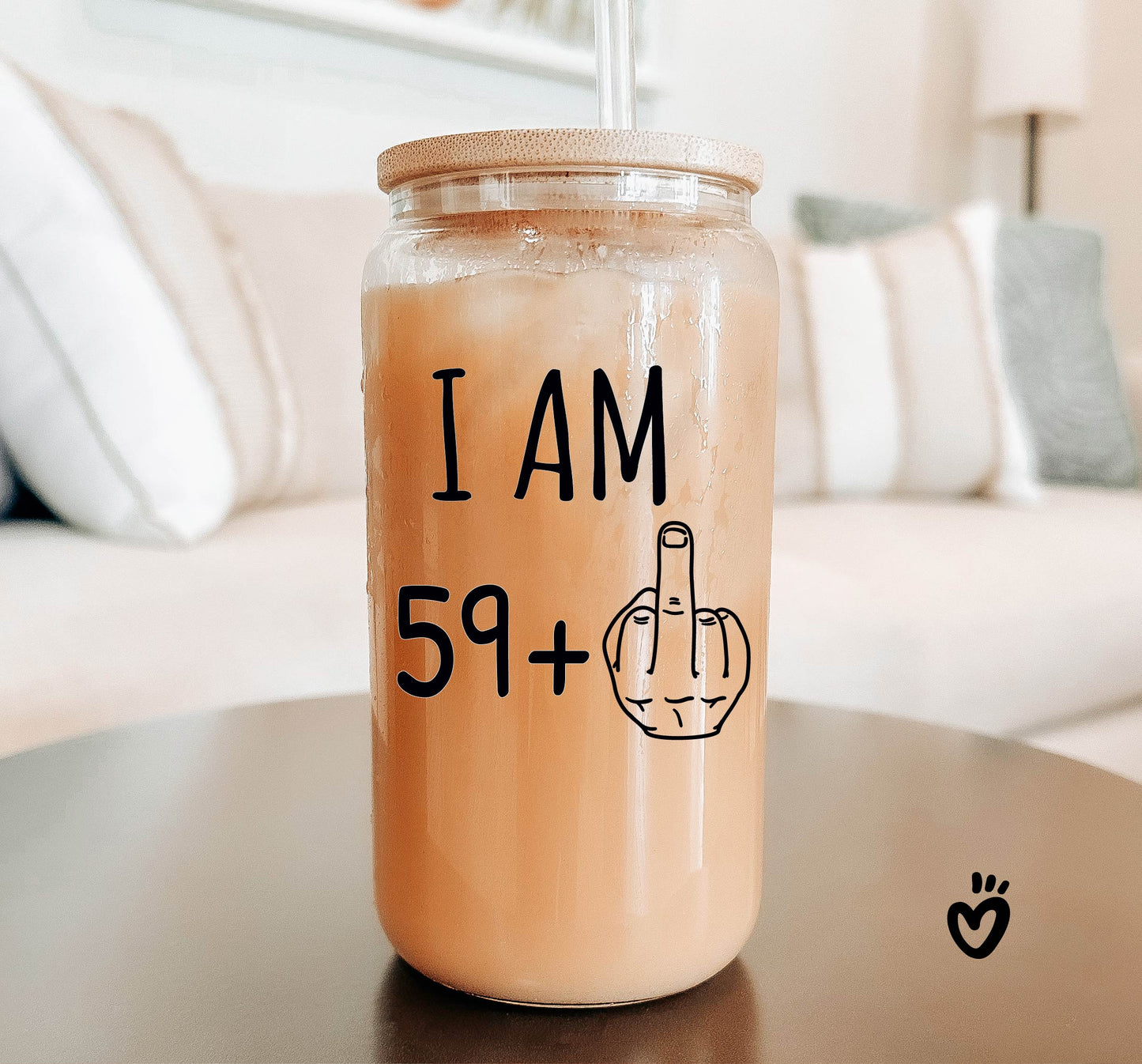 60th Birthday Glass Tumbler with 59 + Middle Finger Design gift for 60 year old woman man