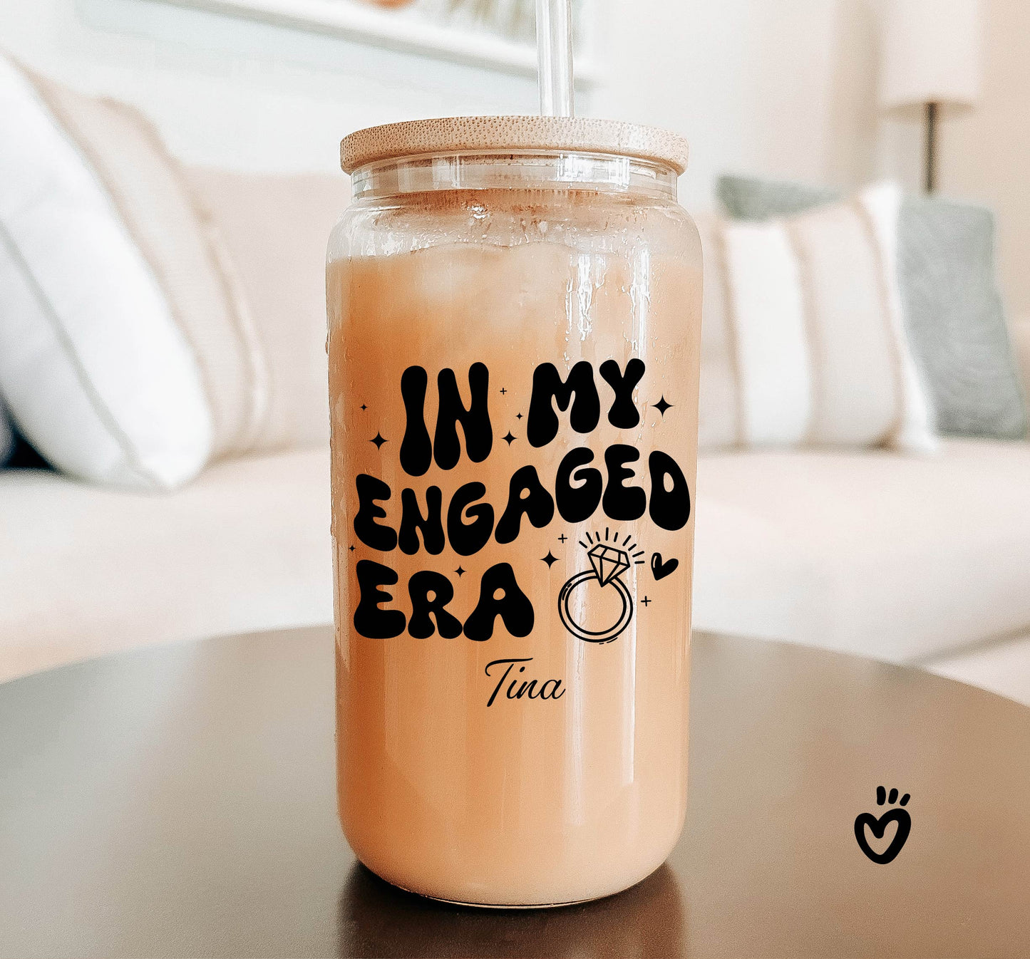 Personalized In My Engaged Era Iced Coffee Glass Cup, Custom Engagement Gift, New Bride Gift, Fiancée Gift, Newly Engaged Gift, Gift for Her