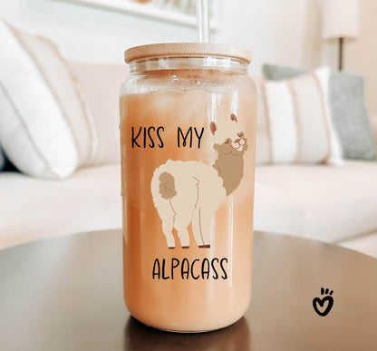 Funny Kiss My Alpacass Glass Tumbler