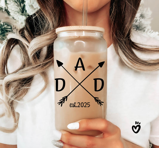 New Dad Glass, Personalized Fathers Day Beer Tumbler, Gift for For First Time Dad, Dad Birthday Iced Coffee Latte Cup, 1st fathers day gift