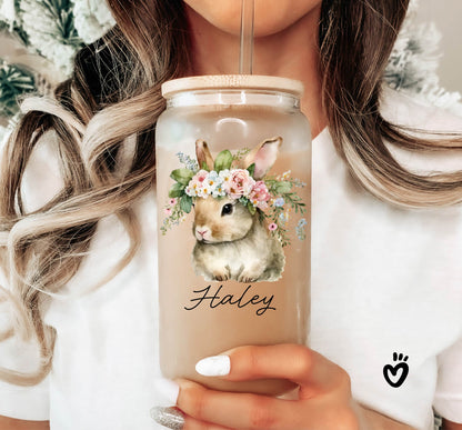 Personalized Name Bunny Glass Tumbler