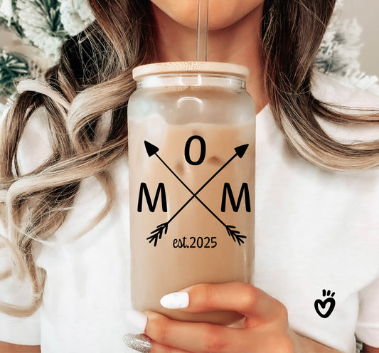 Custom Mom Glass Can, Mom to be Libbey Glass Cup, Mothers Day Gift, First Mothers Day Gift New Mama Glass Tumbler New Mom Iced Coffee 