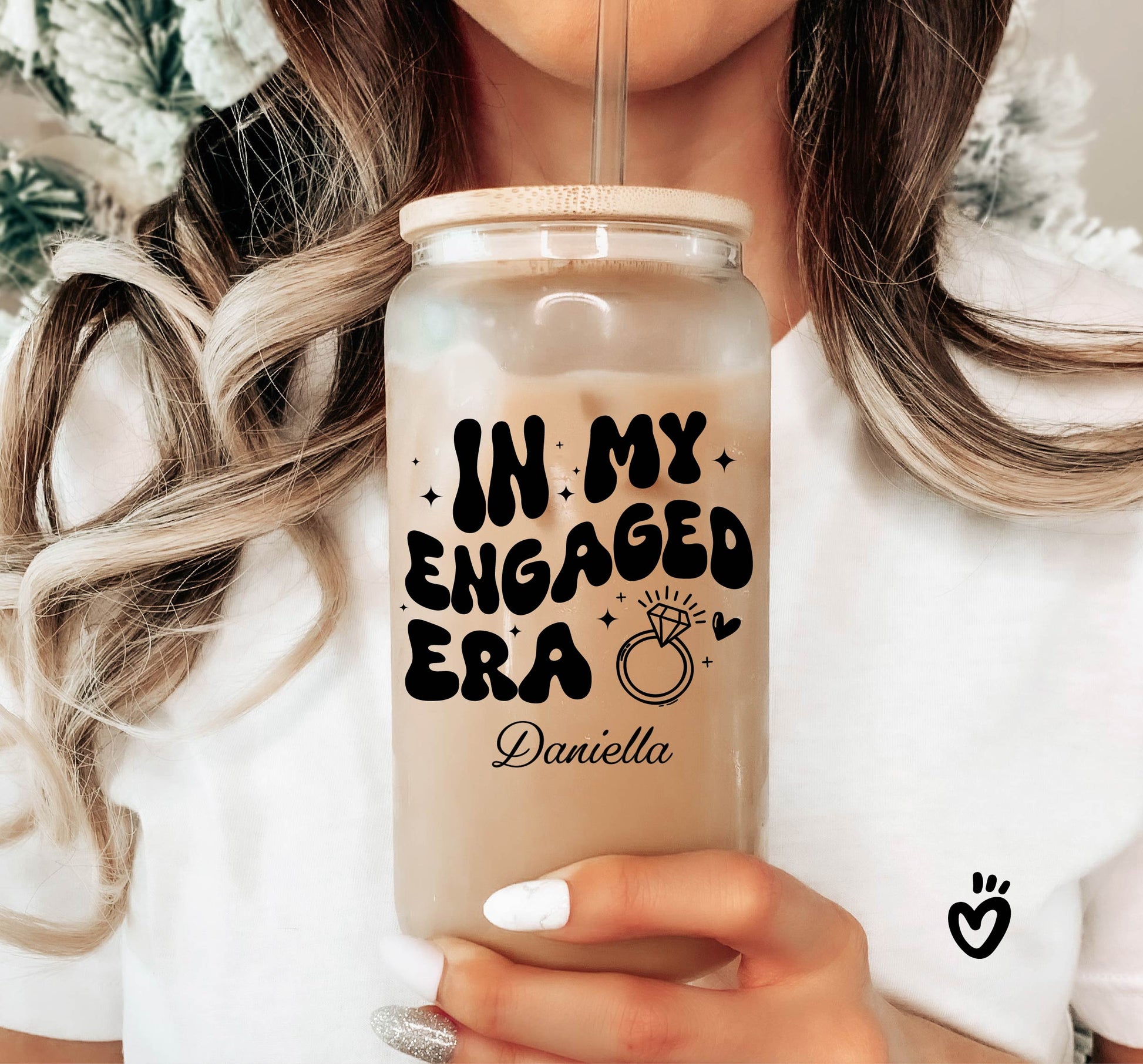 Personalized In My Engaged Era Iced Coffee Glass Cup, Custom Engagement Gift, New Bride Gift, Fiancée Gift, Newly Engaged Gift, Gift for Her