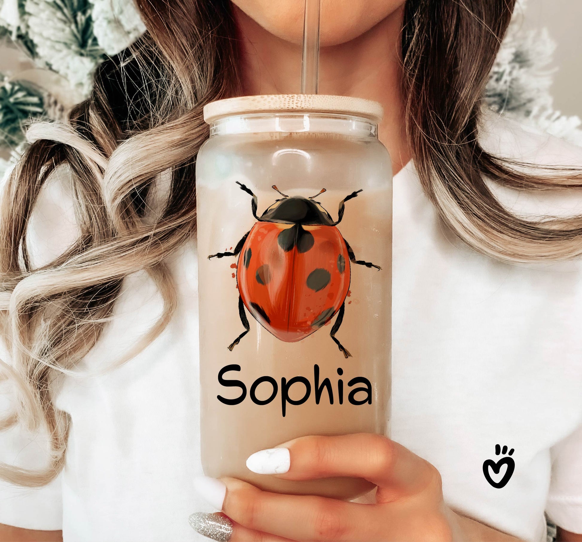 Personalized Name Ladybug Beer Jar Glass Tumbler Latte Cup