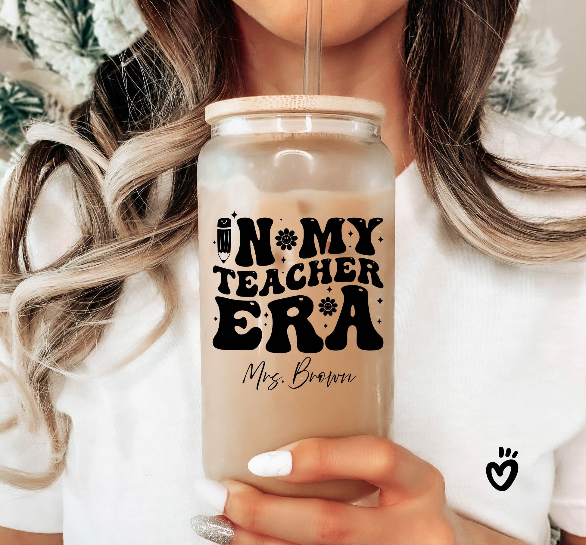 In My Teacher Era Glass Tumbler for Teacher Appreciation Gift for Teacher Back to School Gift Teacher Gift Ice Coffee Cup Glass Cup with Lid