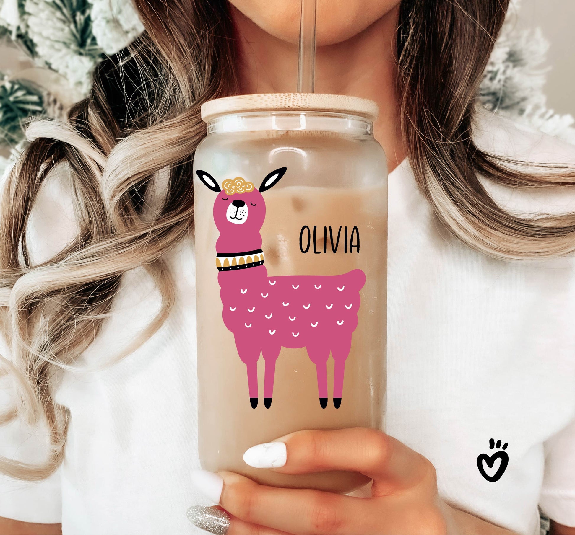 Personalized Name Glass Tumbler with Funny Llama Design Beer Jar Latte Cup