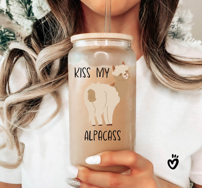 Funny Kiss My Alpacass Glass Tumbler