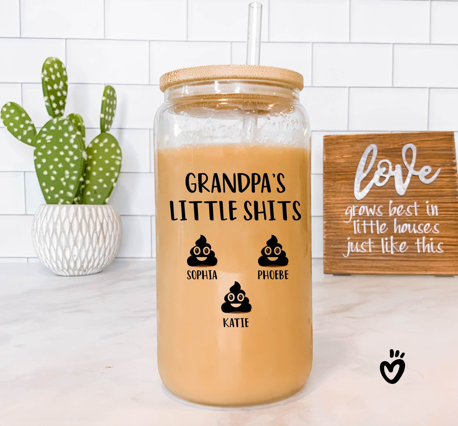 Personalized Grandpas Little Shits Iced Coffee Cup, Grandpa Birthday Present, Gift for grandpa, Grandparent Christmas Present Beer Glass