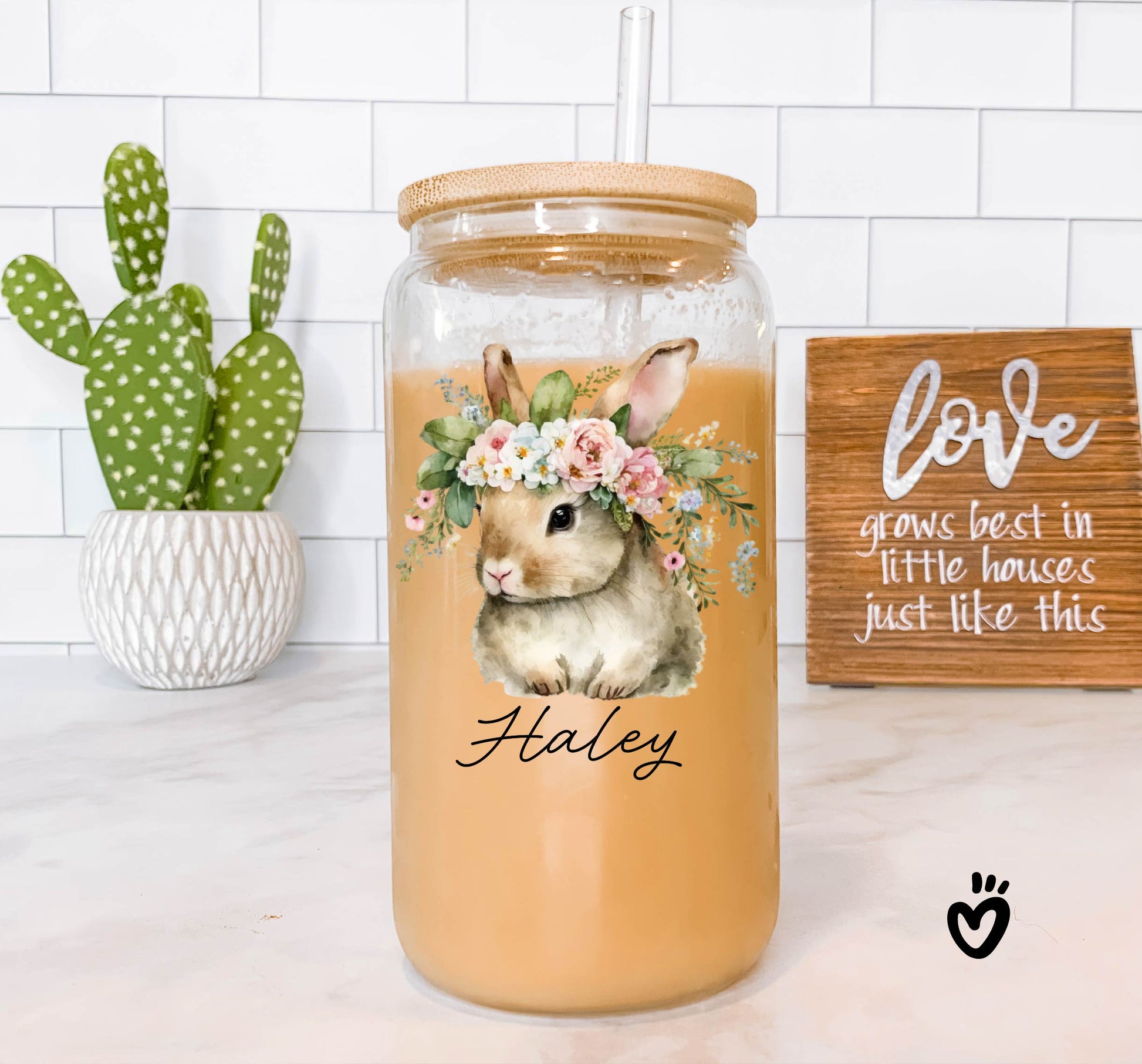 Personalized Bunny Glass Tumbler