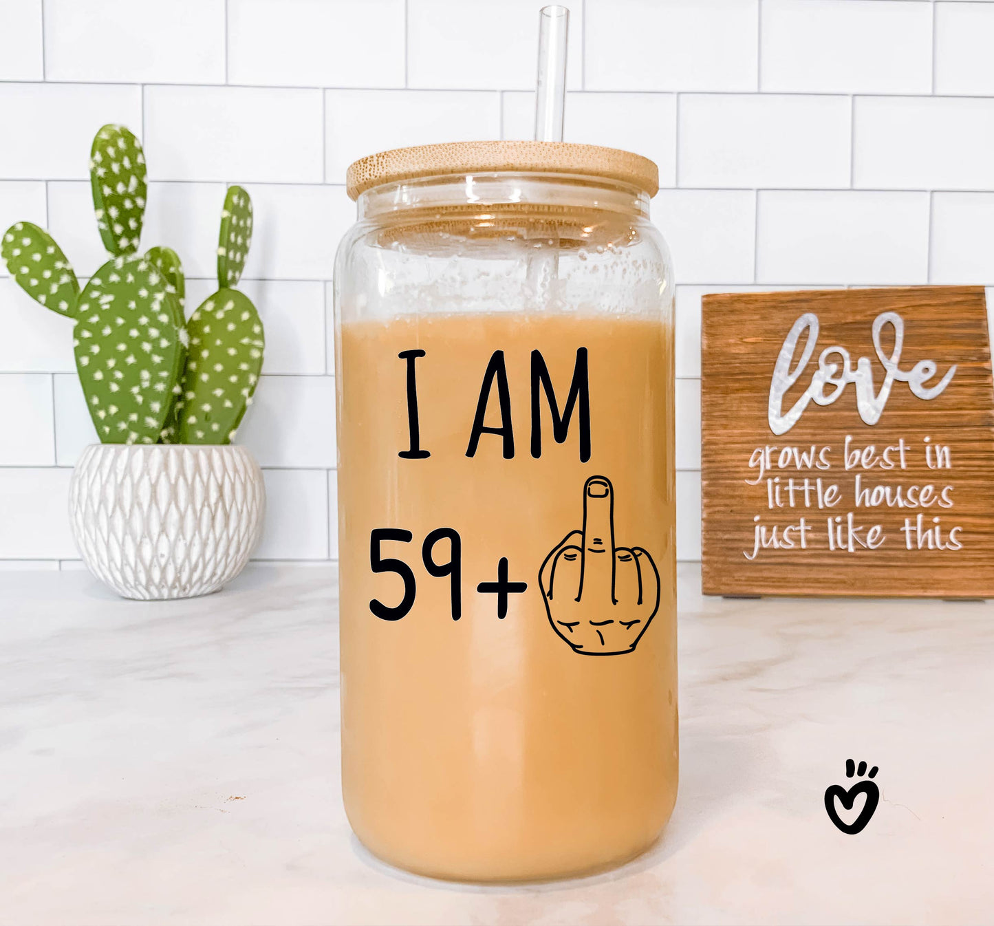 60th Birthday Glass Tumbler with 59 + Middle Finger Design gift for 60 year old woman man