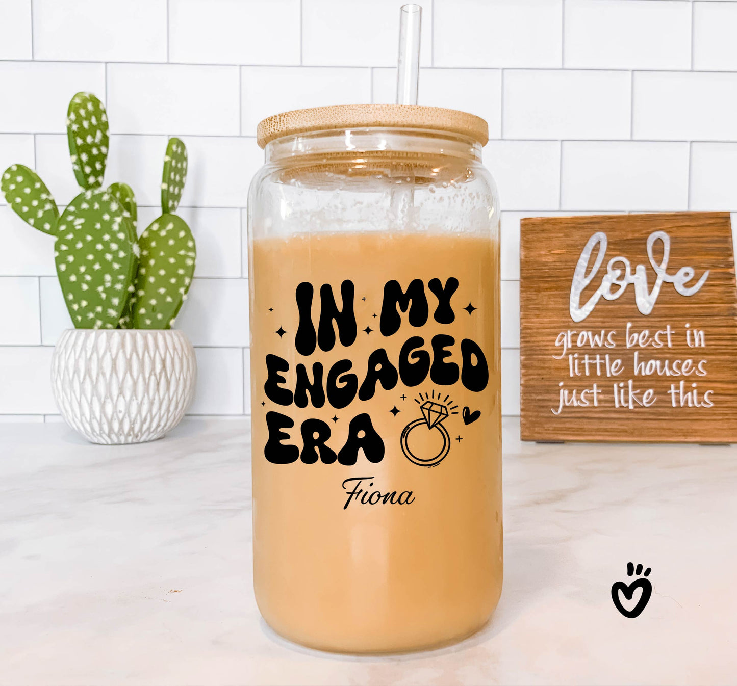 Personalized In My Engaged Era Iced Coffee Glass Cup, Custom Engagement Gift, New Bride Gift, Fiancée Gift, Newly Engaged Gift, Gift for Her