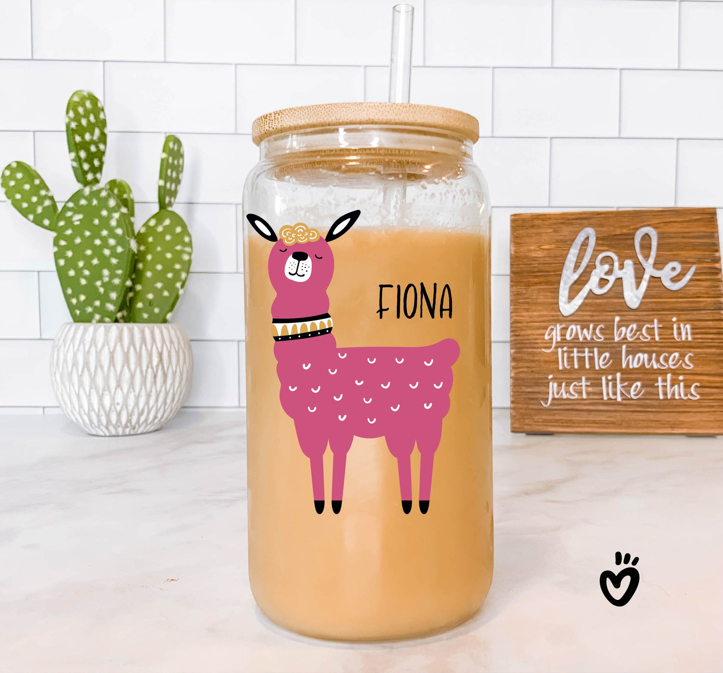 Personalized Name Glass Tumbler with Funny Llama Design Beer Jar Latte Cup