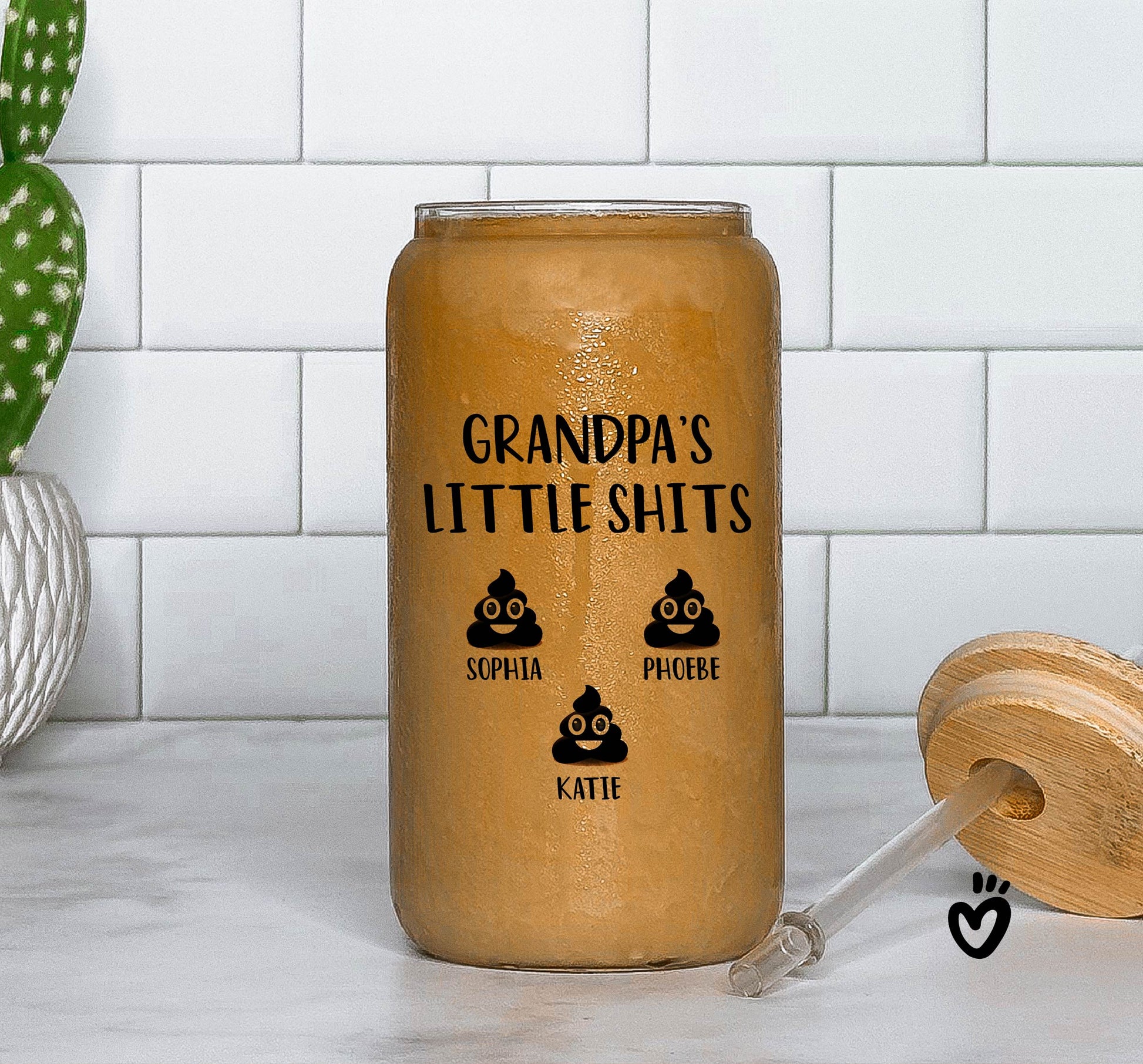 Personalized Grandpas Little Shits Iced Coffee Cup, Grandpa Birthday Present, Gift for grandpa, Grandparent Christmas Present Beer Glass