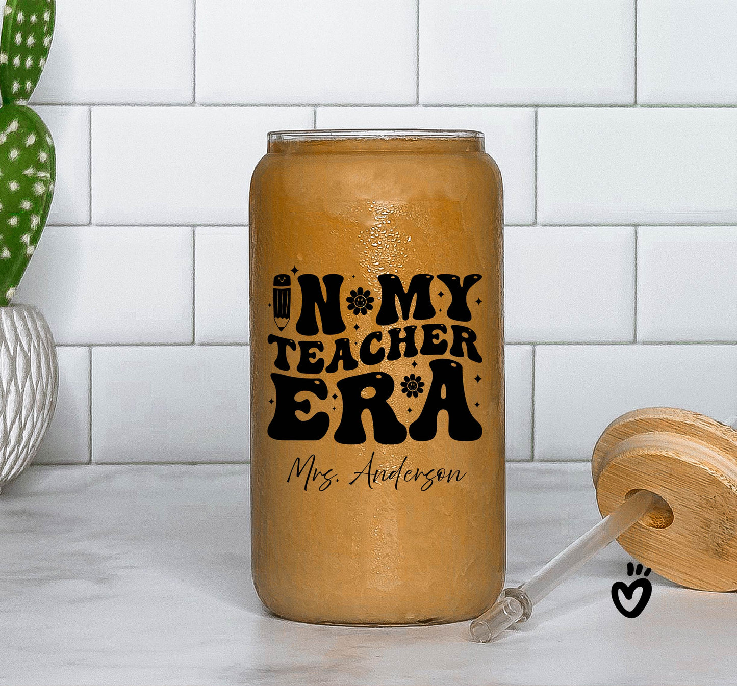 In My Teacher Era Glass Tumbler for Teacher Appreciation Gift for Teacher Back to School Gift Teacher Gift Ice Coffee Cup Glass Cup with Lid