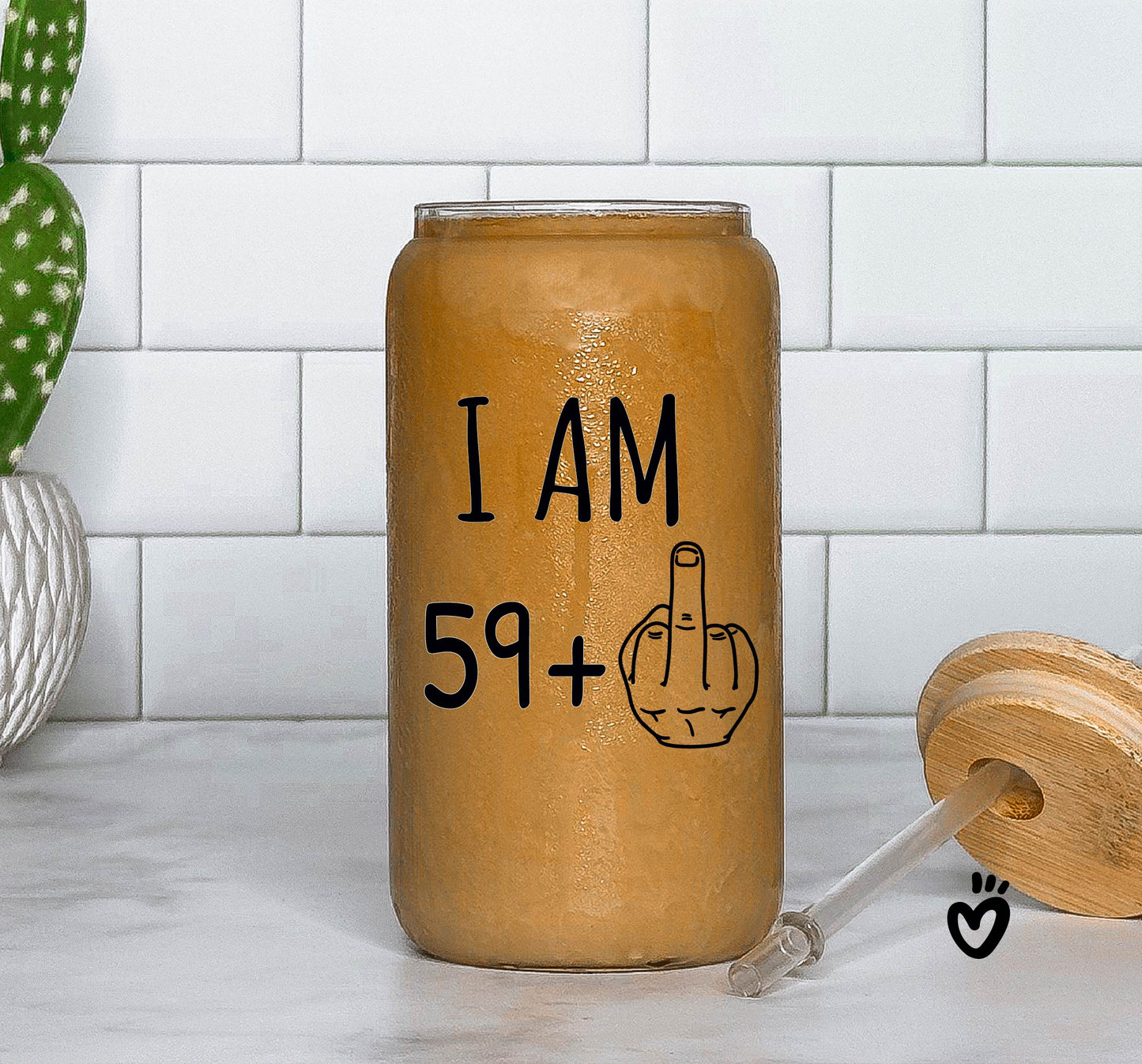 60th Birthday Glass Tumbler with 59 + Middle Finger Design gift for 60 year old woman man