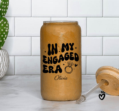 Personalized In My Engaged Era Iced Coffee Glass Cup, Custom Engagement Gift, New Bride Gift, Fiancée Gift, Newly Engaged Gift, Gift for Her