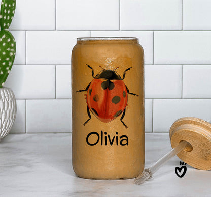 Personalized Name Ladybug Beer Jar Glass Tumbler Latte Cup