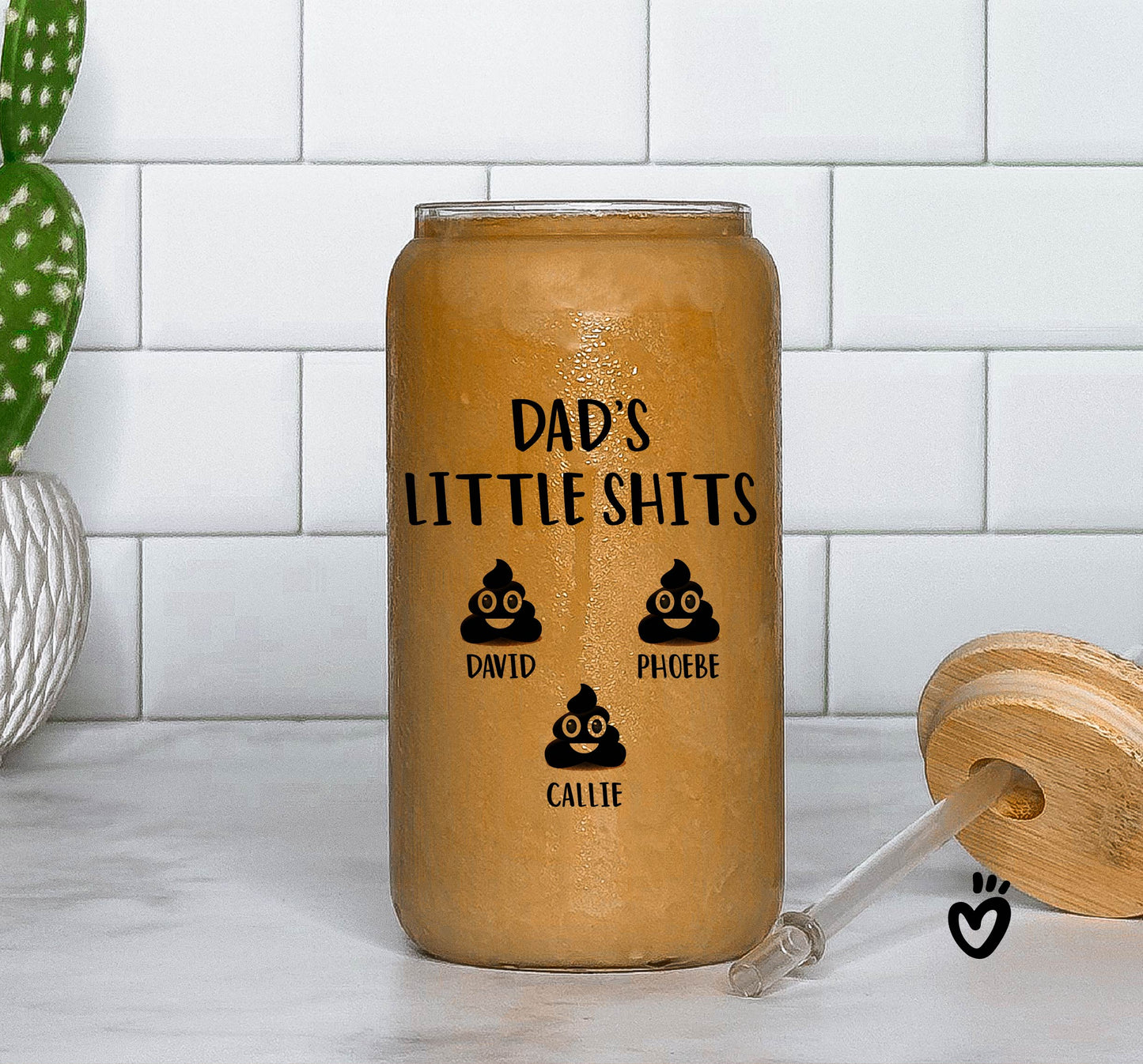 Custom Dad Tumbler, Dads little shit, Personalized Fathers Day Beer Glass, Unique Gift for Dad Birthday, Christmas Dad Iced Coffee Latte Cup