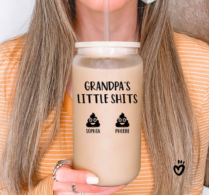 Personalized Grandpas Little Shits Iced Coffee Cup, Grandpa Birthday Present, Gift for grandpa, Grandparent Christmas Present Beer Glass